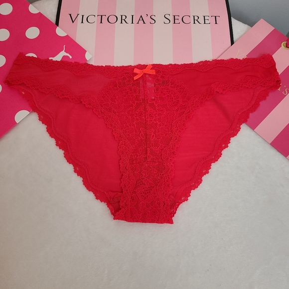 Y2K VS Dream Angels Silky Satin Nylon Lace Cheekini Panty Size Lg Red - Picture 1 of 7